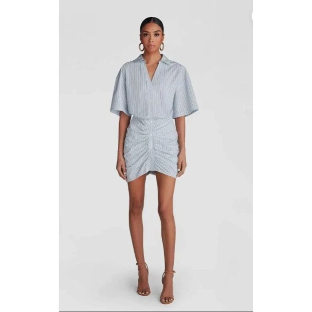 KBB by KAHLANA Women's Short Sleeve 'The Ruched Shirt Dress' Striped S NWT